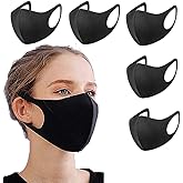 Pack of 5 Face Cover, Unisex Black, Washable, Dust Cotton Mouth Cover, Reusable Cotton Fabric Face Mask