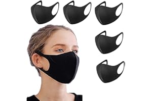 Pack of 5 Face Cover, Unisex Black, Washable, Dust Cotton Mouth Cover, Reusable Cotton Fabric Face Mask