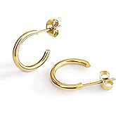 Altitude Boutique 18K Small Gold Hoop Earrings For Women | Gold Plated Thin Tube Earrings | Lightweight, Hypoallergenic Chunky Gold Open Hoops (Gold, Silver)