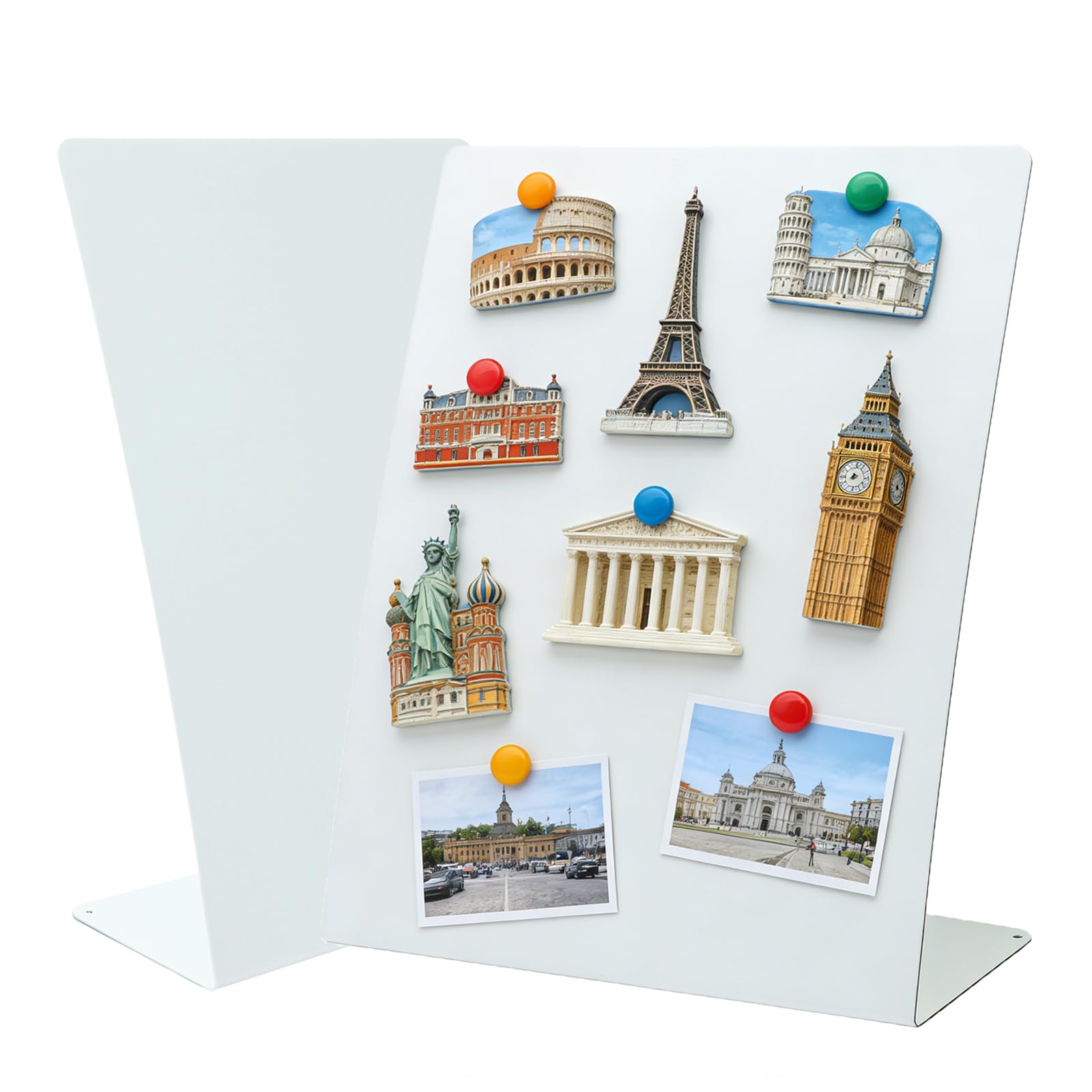 Photo 1 of 2 Pack Desk Magnetic Bulletin Board Metal Tabletop Memo Souvenir/Photos Display Board Magnet Display Stand for Home School Kitchen Office (2, White, L)
