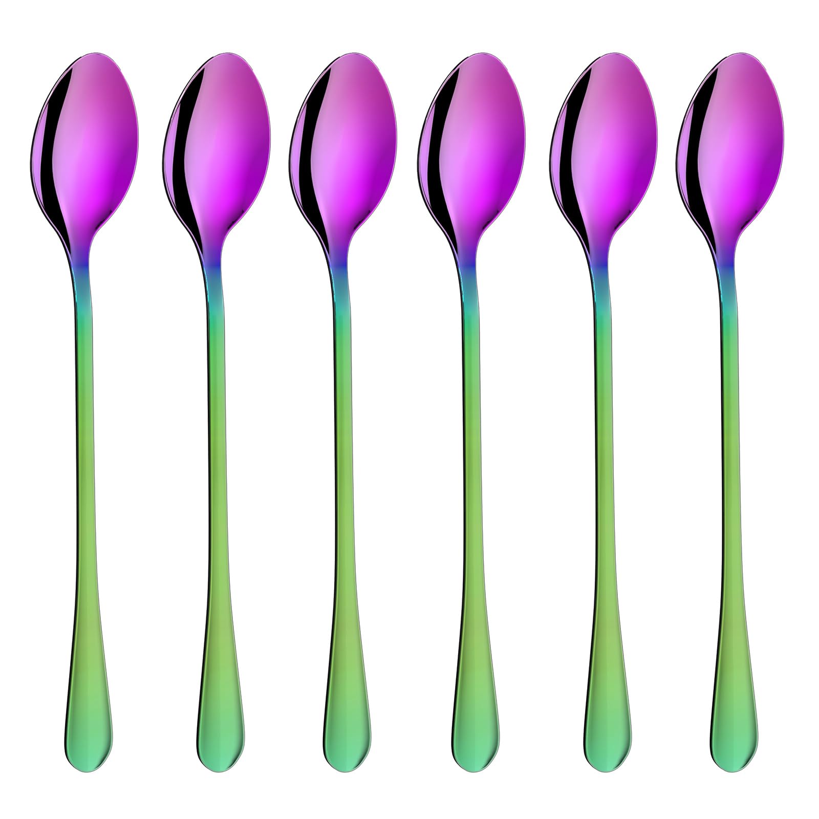 6PCS Latte Spoons Long Handle 19.5cm Rainbow Teaspoons for Iced Coffee/Tea, Stainless Steel Coffee Spoons for Hot/Cool Drinking, Cake & Dessert & Ice Cream Spoon