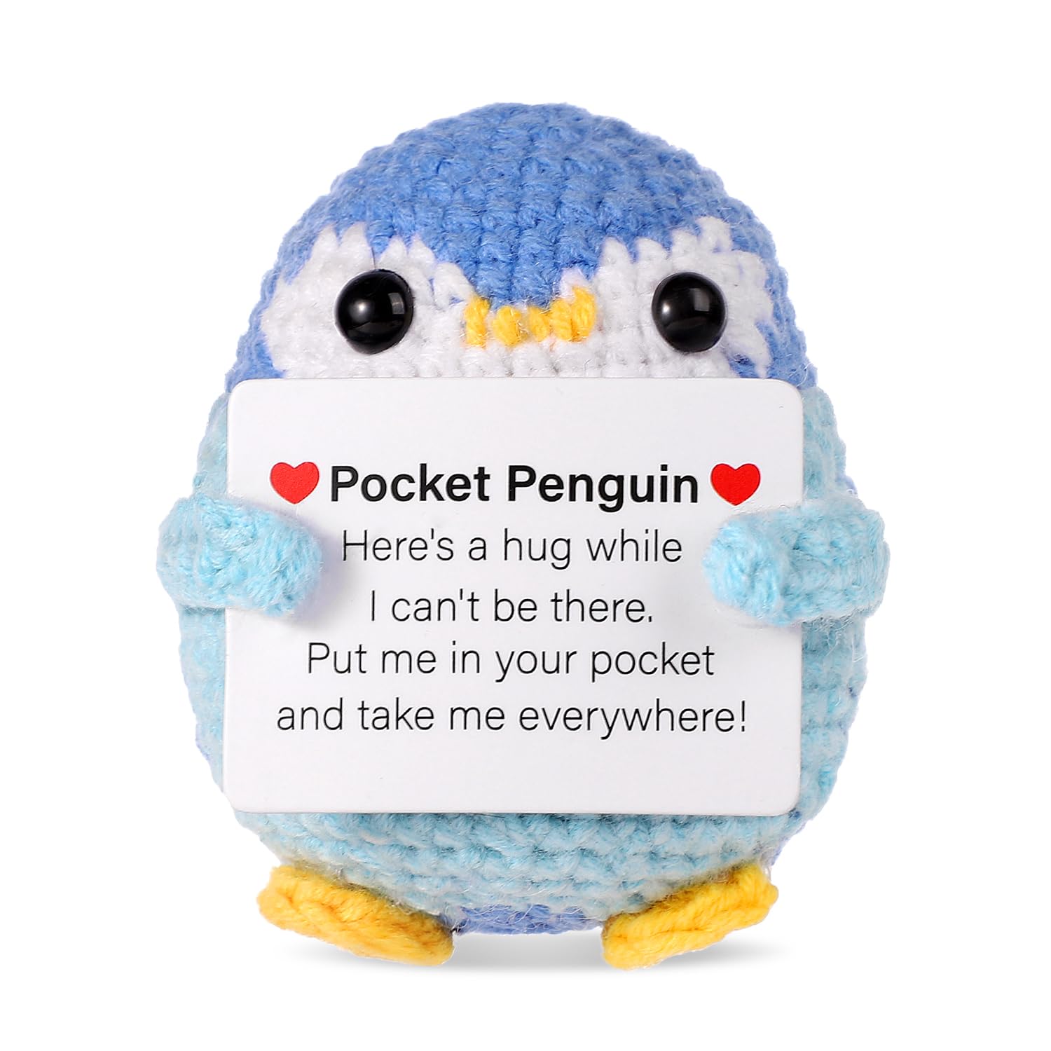 Funny Pocket Penguin Hug, 2.6 Inch Emotional Plush Penguin with Support Card Knitted Potato Wool Positive Crochet Doll Creative Cheering Gift for Family Friends Encouragement Home Decoration(Blue)