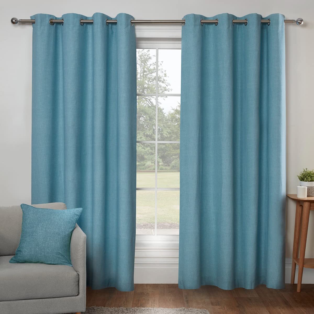 Sleepdown Textured Print Eyelet Curtains Lined Curtains for Bedroom and Living Room 46 x 54 Inch Duck Egg 2 Panels, 5056242839385