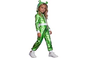 Girls Alien Galaxy Guard Jumpsuit Metallic Long Sleeve Zip Front Dance Unitard