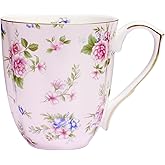 LJIMICAORO 13oz Bone China Floral Mug with Gold Bone China Coffee Mugs Bone Teacup Christmas Mugs Birthday Gifts for Women Mom Friends Coworker