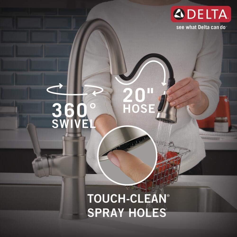 Delta Faucet Spargo Single-Handle Kitchen Sink Faucet with Pull Down Sprayer, ShieldSpray Technology and Magnetic Docking Spray Head, SpotShield Stainless 19964Z-SPSD-DST - - 