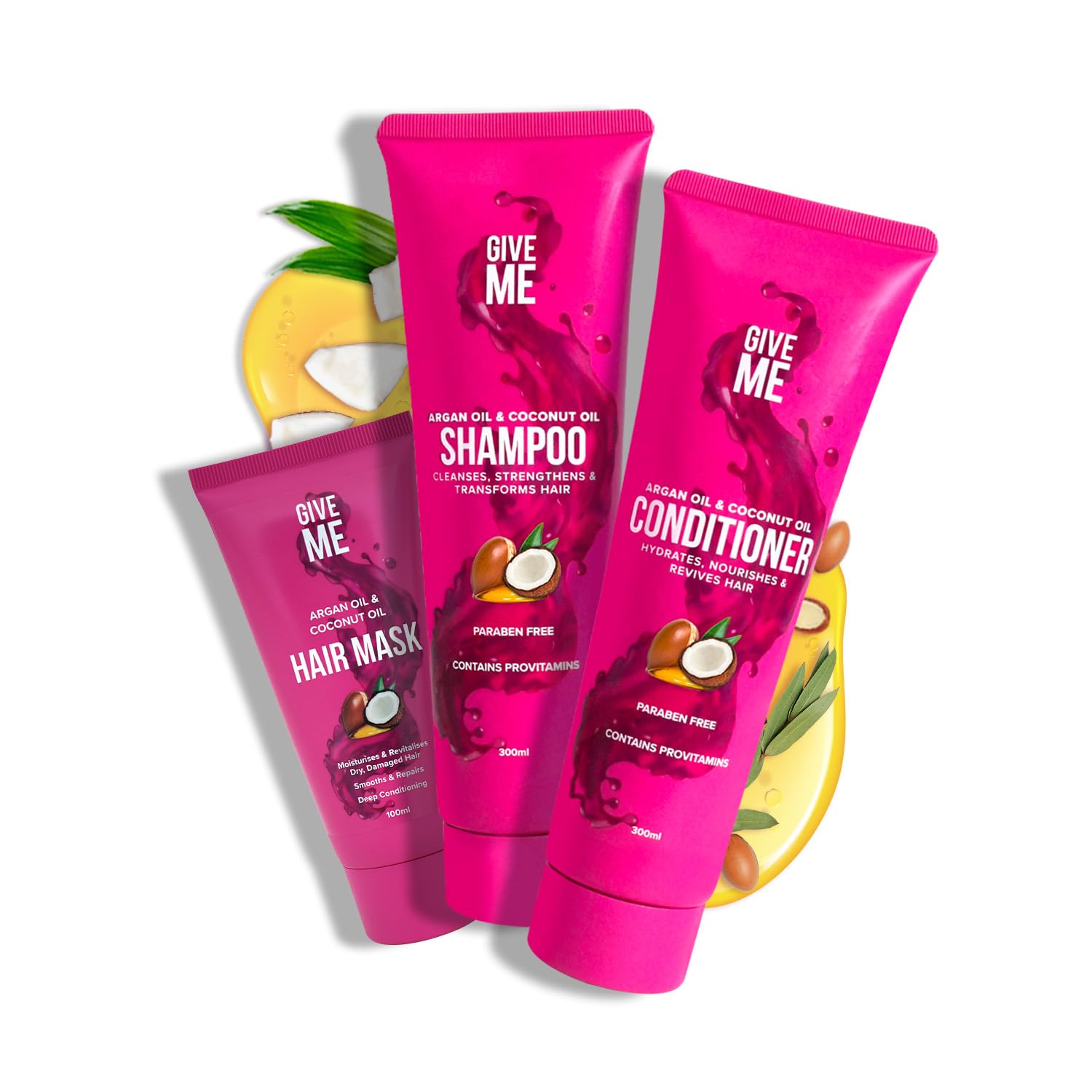 Give Me Cosmetics, Shampoo and Conditioner Sets, with Hair Mask, Coconut & Argan Oil, for Dry Damaged, Paraben Free, Haircare Gift Set for Teenage Girls Women