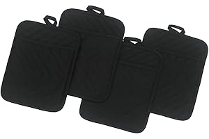 HFGBLG Cotton Pocket Pot Holder Kitchen Hot Pads Heat Resistant, Set of 4, Kitchen Basic Trivet for Cooking and Baking, 7”x 9” (Black)