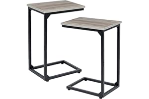 AMHANCIBLE Couch Table Set of 2, Small TV Tray Table for Sofa, C Shaped End Table with Metal Frame, Side Tables for Small Space, C Tables for Living Room Bedroom Greige HET02CGY