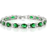 Gem Stone King 40.00 Cttw Oval and Round Green Color Cubic Zirconias Tennis Bracelet For Women | 7 Inch | Jewelry Gifts for Her Mom Women Wife