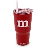 kate spade new york 20 Ounce Insulated Initial Tumbler for Cold and Hot Drinks with Reusable Straw, Stainless Steel Travel Cup with Slide Top Lid (M)