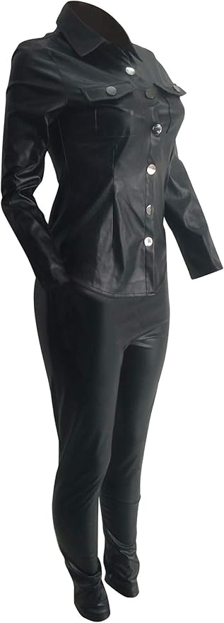 black leather 2 piece outfit