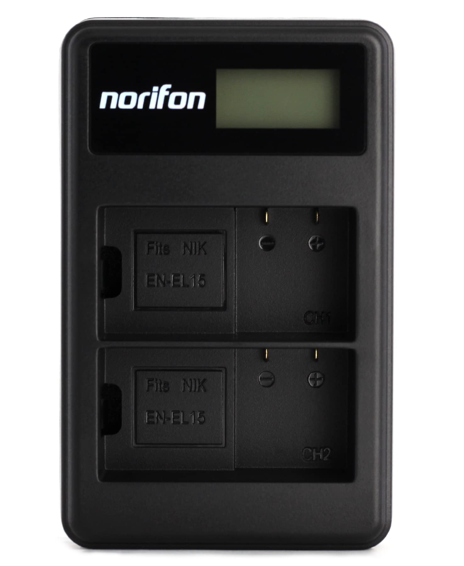 Norifon EN-EL15 Dual Channel LCD USB Charger for Nikon 1 V1, D500, D600, D610, D7000, D7100, D7200, D750, D800, D800E, D810, D810A Camera and More