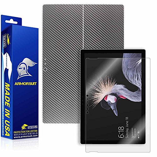 ArmorSuit - Surface Pro 2017 Screen Protector + Black Carbon Fiber Skin Back Protector MilitaryShield w/ Lifetime Replacements - Front Anti-Bubble Ultra HD Shield