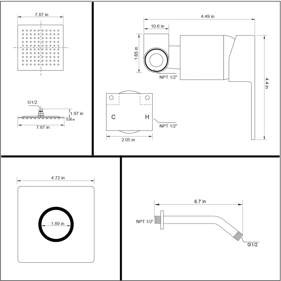 POP Matte Black Shower Faucet Set, Bathroom Rainfall Shower System with Stainless Steel Metal Showerhead, Single Function Shower Trim Kit with Rough-in Valve - - 