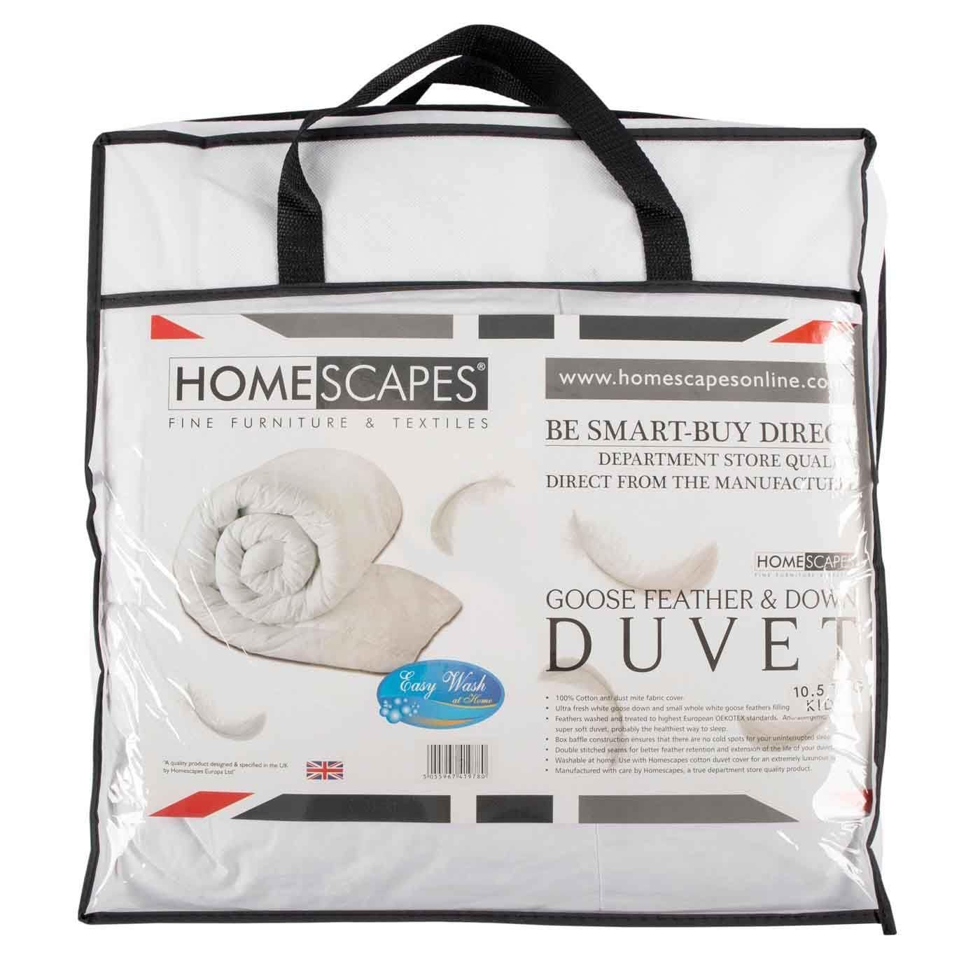 HOMESCAPES Kids Duvet 10.5 Tog, Luxury Ethical Goose Feather & Down Quilt, Anti Allergy 100% Cotton Cover Down-Proof All Seasons Bed Duvets, Washable, RDS & OEKO-TEX Certified