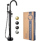 Free Standing Tub Faucet, Wintap Classic Freestanding Bathtub Faucet with Sprayer Brass Elegant Floor Mount Bath Faucets High Flow Roman Tub Filler, Matte Black (WT-3311BK)