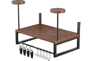 Vieshful Motorcycle Helmet Holder Wall Mount, Helmet Organizer Rack with 1 Layer Wooden Boards and 2 Hat Stands, Helmet Hanger for Motorcycle Accesories Storage with 4 Glove Chips and 5 hooks