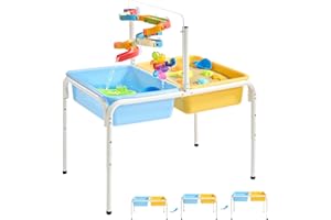 FUNLIO Sand and Water Table, 3 - Level Height Adjustable for Kids 3-6 Years, 4 in 1 Kids Sensory Table with 2 Storage Bins, A