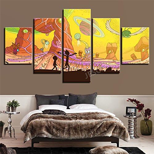 5 Panels Canvas Painting Yellow poster HD Print on Canvas Wall Art Painting Modern Home Decor Picture For Living Room Chirstmas Decor (with frame ready to hang, 30x50cmx2,30x70cmx2,30x80cmx1)