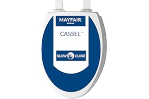 Mayfair Cassel Slow Close Toilet Seat, Easy Clean, Non Slip Premium Wood Seat, Easy Install, Made in USA, Elongated, White
