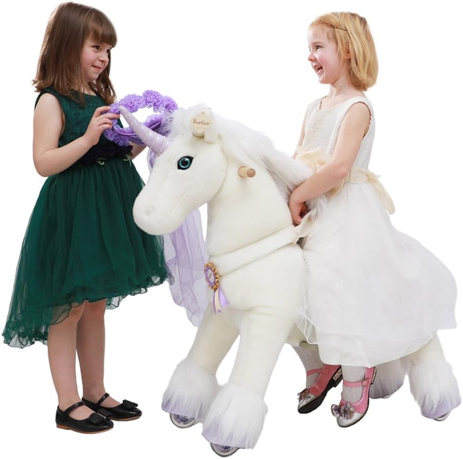 purple horn unicorn riding toy