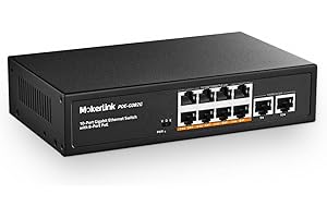 MokerLink 10 Port Gigabit PoE Switch, 8 GE PoE+, 2 GE Uplink, 10/100/1000Mbps, 120W 802.3af/at PoE, Fanless Plug & Play Ether