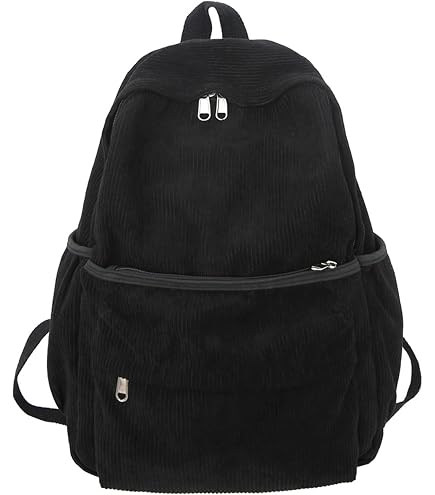 Corduroy School Backpack with Removable Bow Pouch Padded Straps Corduroy Backpack Unisex Lightweight Daypack Backpacks  main image 2