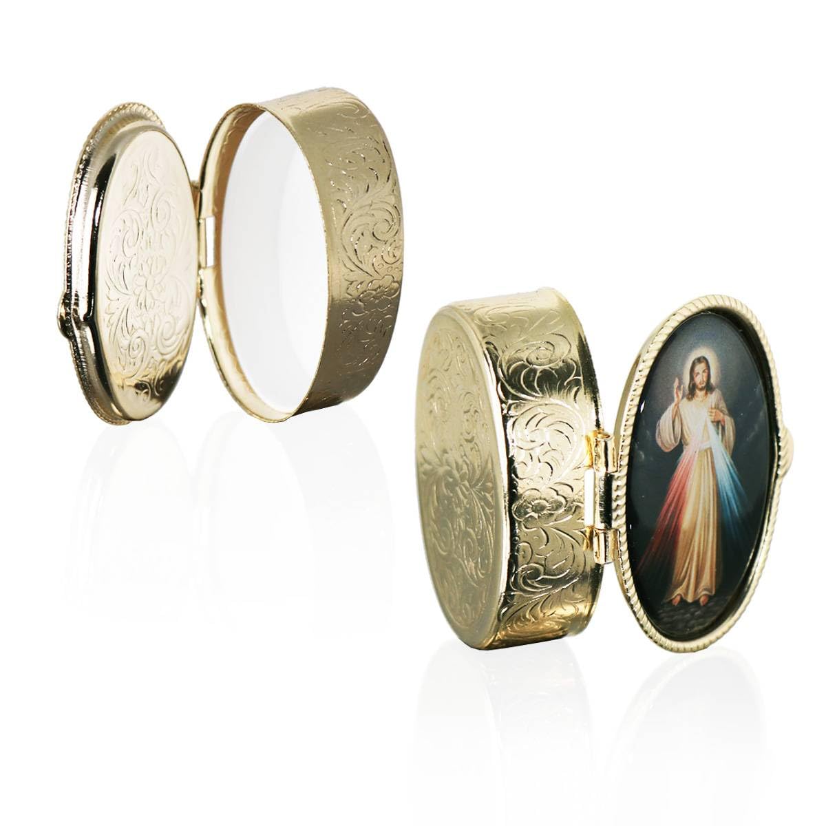 NKlaus beautiful rosary box storage casket metal case oval 5x3cm Jesus Holy Communion 2778