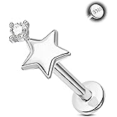 Jewseen 925 Sterling Silver Tragus Stud Earrings 16g Internally Threaded Flat Back Earrings Star Helix Piercing Jewelry Gold Cartilage Stud for Women
