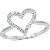 Cali Trove 1/10 Carat Natural Diamonds Fashion Bands in 925 Plated Sterling Silver | Open Heart Ring | Modern Minimal Rings | Anniversary Jewelry | Dainty Gift for Her | Graduation Gifts