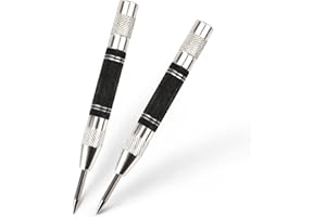 SILATU Automatic Center Punch - 5.1-inch Adjustable Spring Loaded Center Punch, Center Hole Punch for Metal, Wood, Plastic, Glass, 2PCS, Black