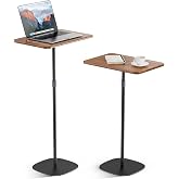 POLESTO Portable Laptop Floor Stand, Bedside/Sofa Table with Height Adjustable 18''~48'', Sleek Wooden Lectern Standing Desk Mobile Podium for Home, Office, School, Black
