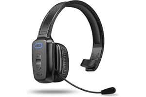 LEAYU Bluetooth Headset, 60hrs Noise Canceling V5.2 Over Head Headphones, Single Ear Trucker Wireless Headset with Mic, Mute Button, Multipoint, for Phones PC Computer Truck Driver Office Work - Black