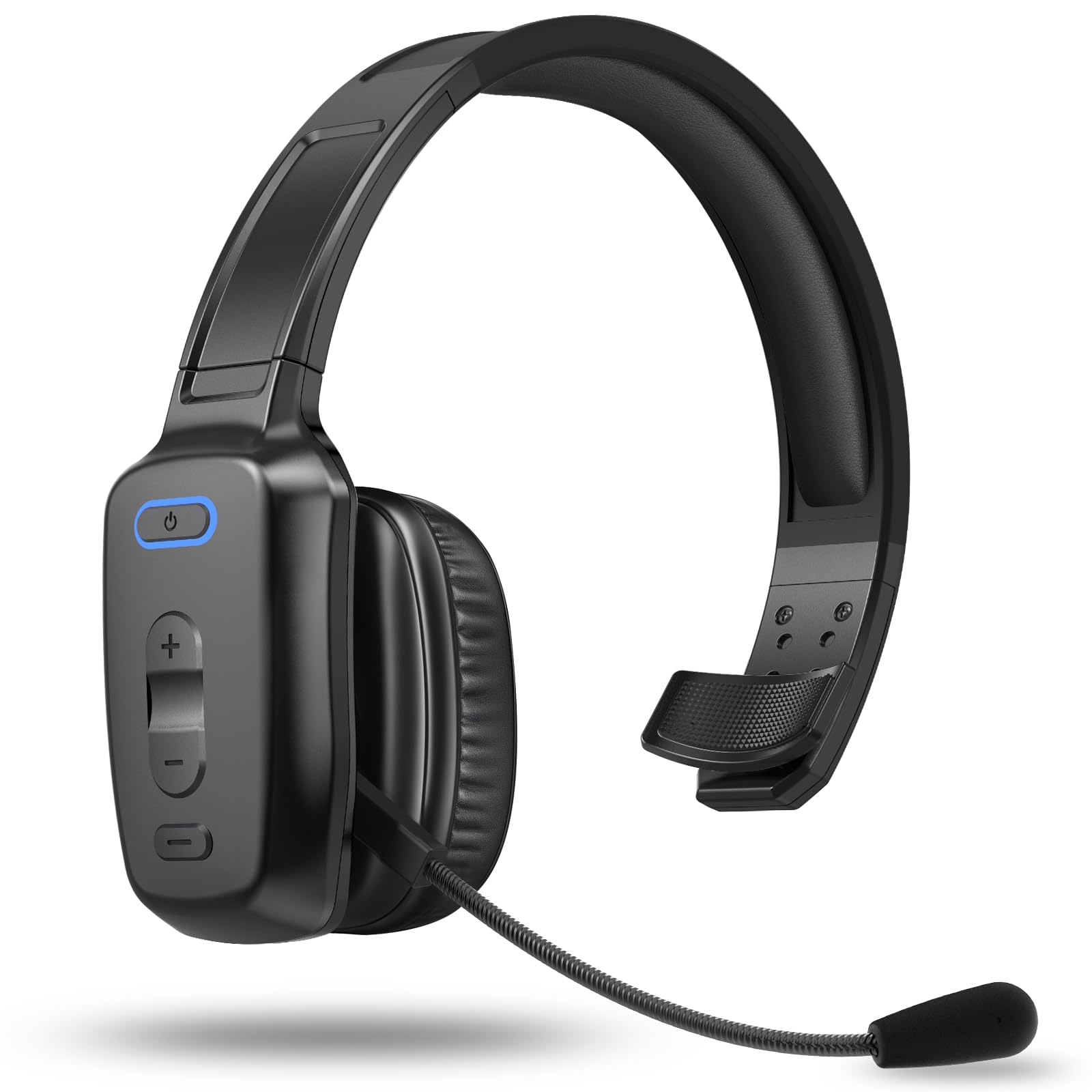 Photo 1 of LEAYU Bluetooth Headset, 60hrs Noise Canceling V5.2 Over Head Headphones, Single Ear Trucker Wireless Headset with Mic, Mute Button, Multipoint, for Phones PC Computer Truck Driver Office Work - Black