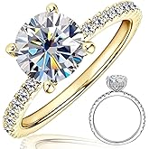 G.LEEKIN D VVS1 Moissanite Engagement Ring 2 carat, Round Solitaire Promise Rings for Her, 925 Sterling Silver Moissanite Rings for Women