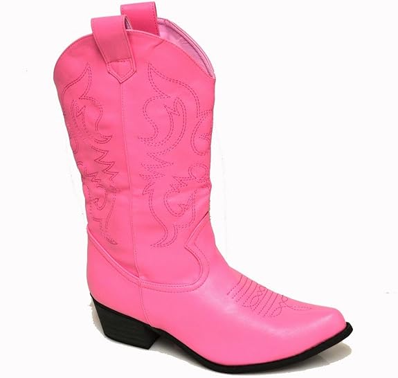 Women's Calf High Cowboy Western Boots w/ 2" Heel in Pinks, Browns, Reds, Black (8.5, Medium Pink)