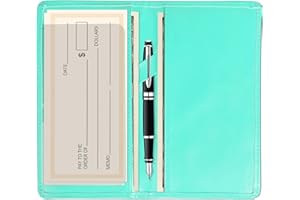 Sanlykate Checkbook Cover with Pen Slot, RFID Blocking PU Leather Standard Register Case for Top & Side Tear Checks, Free Divider