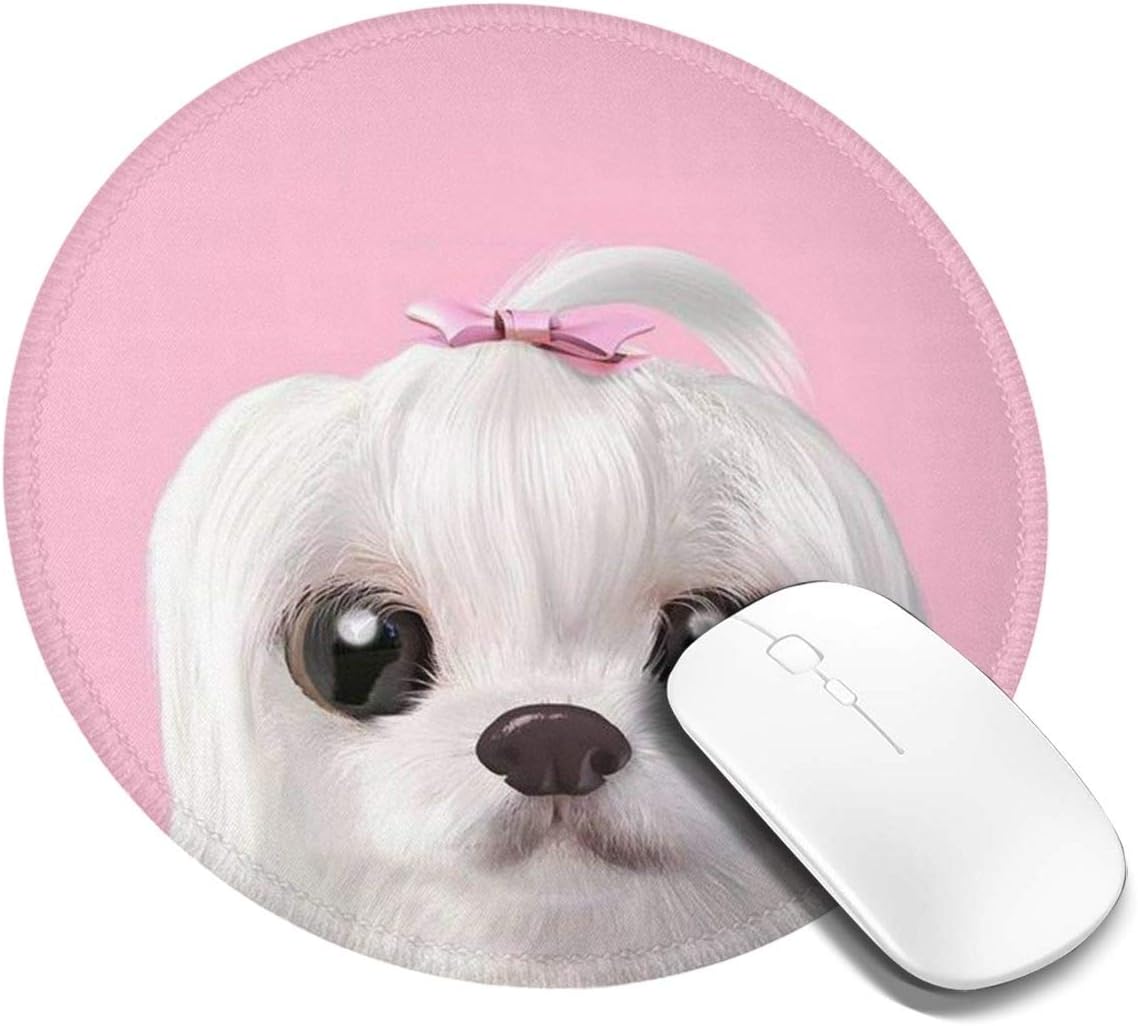 Lovely Maltese Dog Printed Round Mouse Pad, Mousepad for