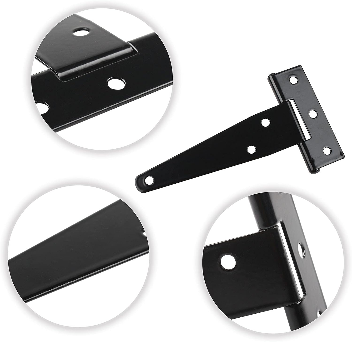 TamBee Gate Hinges Heavy Duty Shed Hinges T Hinges Black Metal Strap Tee Hinges for Wooden Barn Gates Shed Doors Fence Hinges 6PCS (99mm/4inch) - Image 5