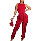 Sriswel Women Sexy 2 Piece Outfits Fringe Pants Jumpsuit Set Tassel Club Going Out Birthday Party Night Clubwear