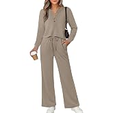 WIHOLL Two Piece Lounge Sets for Women Fall Travel Airport Vacation Outfits | Long Sleeve Wide Leg Pants XS-2XL