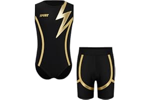 easyforever Kids Boys Metallic Contrast Color Gymnastics Outfit Wrestling Singlet Tank Top Leotards And Shorts Set