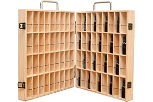 Pure Vie Wooden Essential Oil Storage Box Travel Organizer Case with Bottle Cap Label - Aromatherapy Nail Polish Fragrance Container, Holds 72 Bottle for 5-15ml - Keep Scented Oil Safe & Space Saver