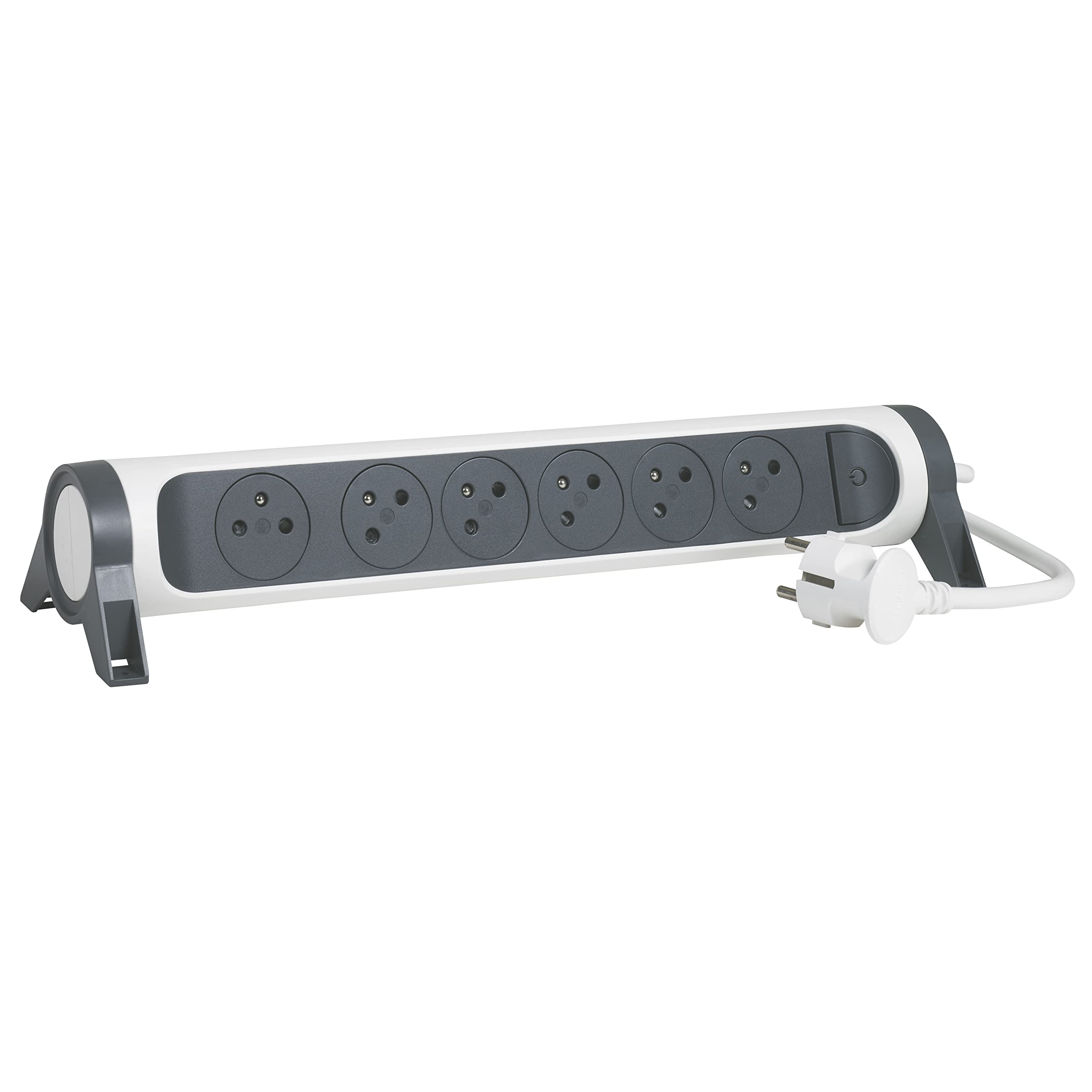 Legrand - Rotating power strip with 6 sockets Surface and switch with cable 1.5 m - white and dark grey