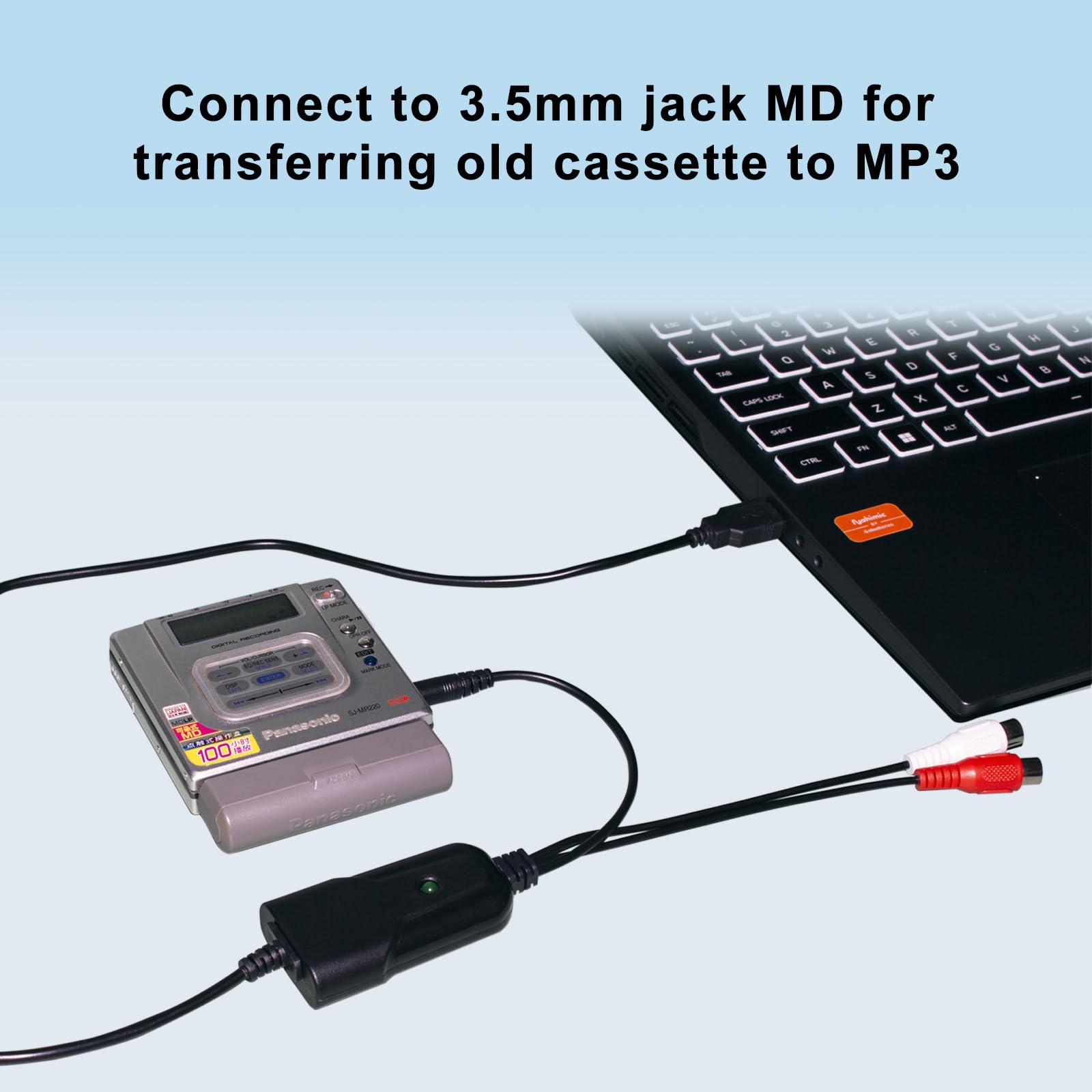 Wiistar USB2.0 Audio Capture Card RCA L/R+3.5mm Audio to USB up to 96kHz Wave/MP3 for Tape MD CD Player Phono Laptop