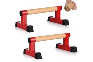 Airogym Wooden Parallettes, Wood Push Up Handles Pushup Bars, Heavy-Duty Sturdy Metal Non-Slip Base Exercise Home Workout Equipment, Parallettes Bars Grip for Strength Training, Planks Calisthenics