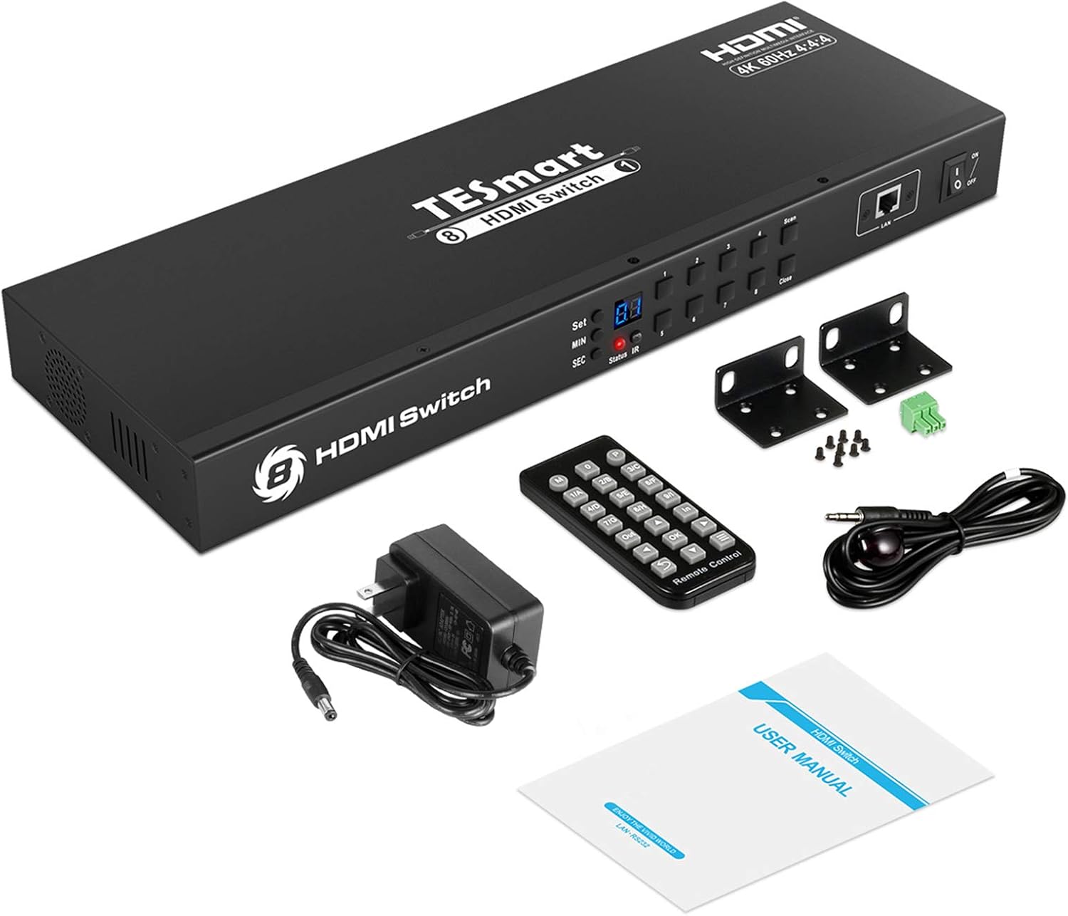 TESmart HDMI Switcher 8x1 4K 60hz 8 in 1 Out HDMI Switch Box with RS232 LAN Port Support HDCP2.2, 8 Port HDMI Switch Compatible with HDTV DVD Xbox PS4 Apple Roku TV: Home Audio & Theater