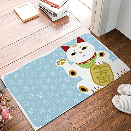 Findamy Non-slip Door Mat Entrance Rug Rectangle Absorbent Moisture Floor Carpet for Indoor Outdoor Maneki Neko Pattern Doormat 18x30 inch