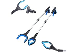 Ruizzrlhb Grabber Reacher Tool 32 Inch 2-Pack with Strong Grip Magnetic,Trash Picker Grabber 360°Rotating Anti-Slip Jaw for Elderly,Trash Claw Grabber Mobility Aid Reaching Assist Tool,Blue